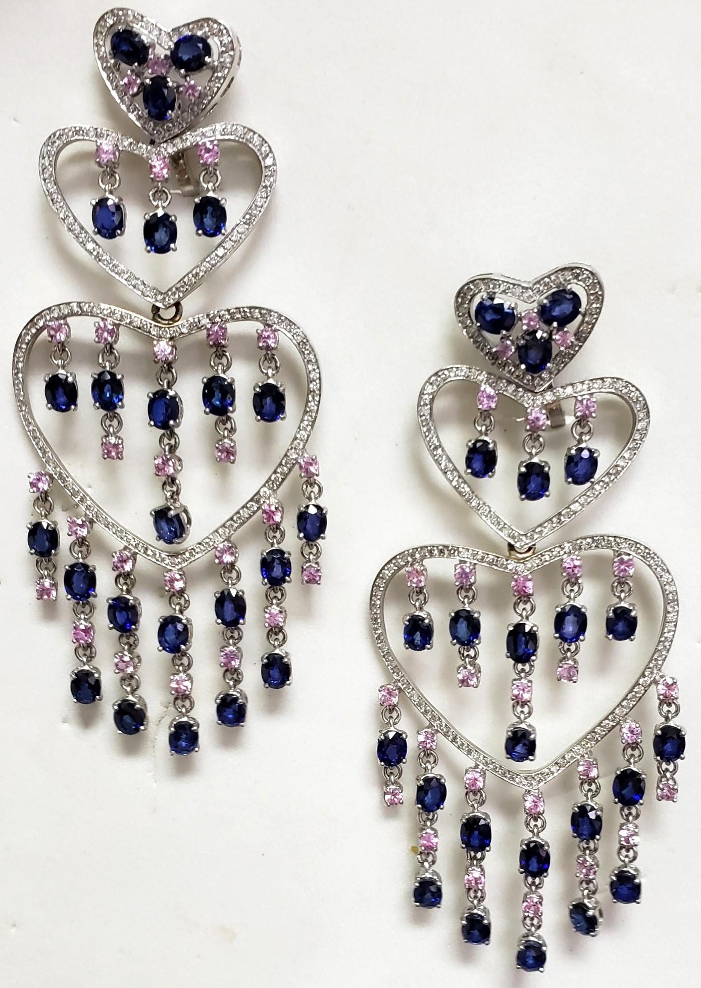 Boucles d'oreilles chandelier de 90 mm de long en saphir et diamants 18 carats 51 grammes en vente 6