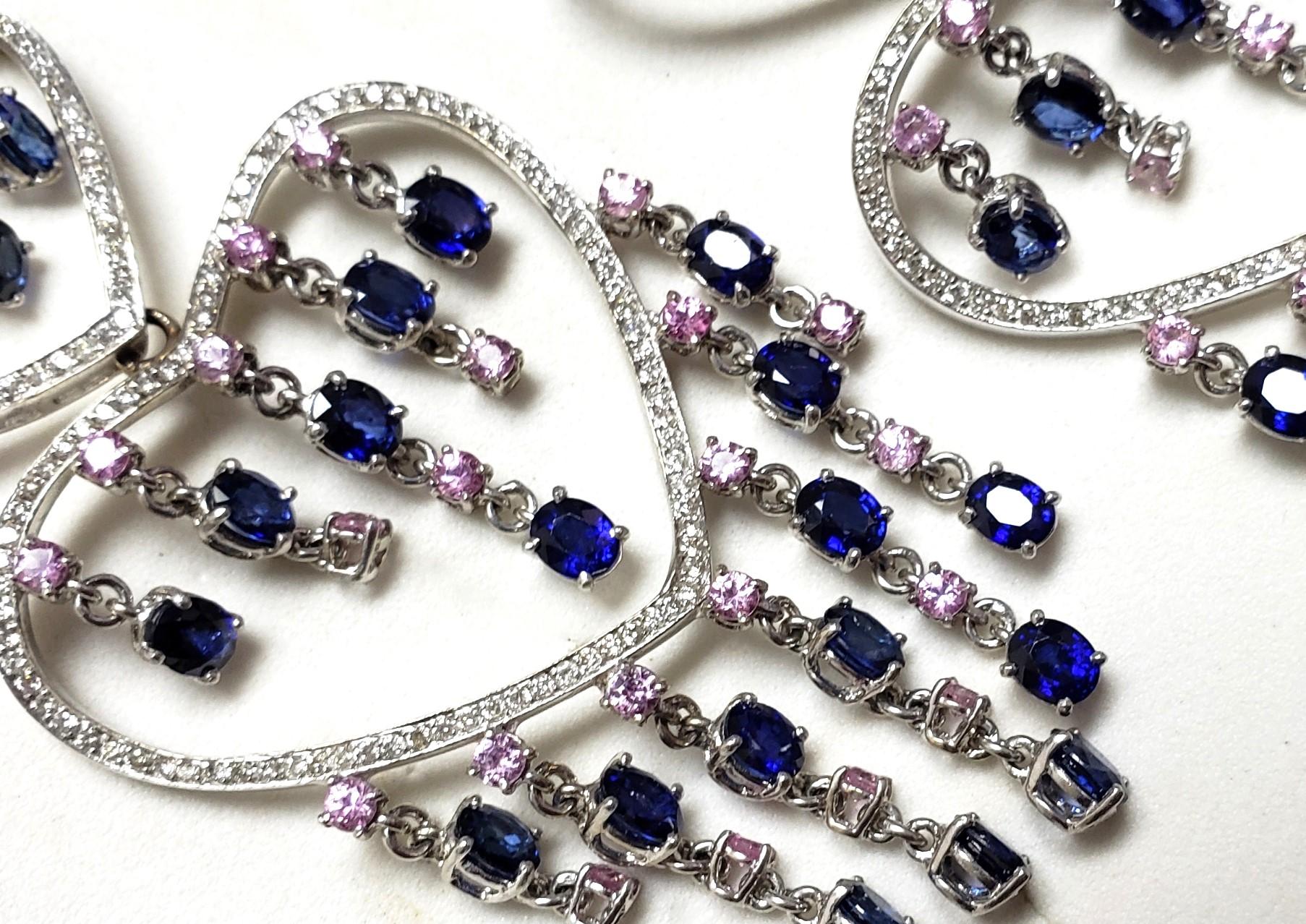 90MM Long Sapphire and Diamond Chandelier Earrings 18K 51 gram For Sale 7