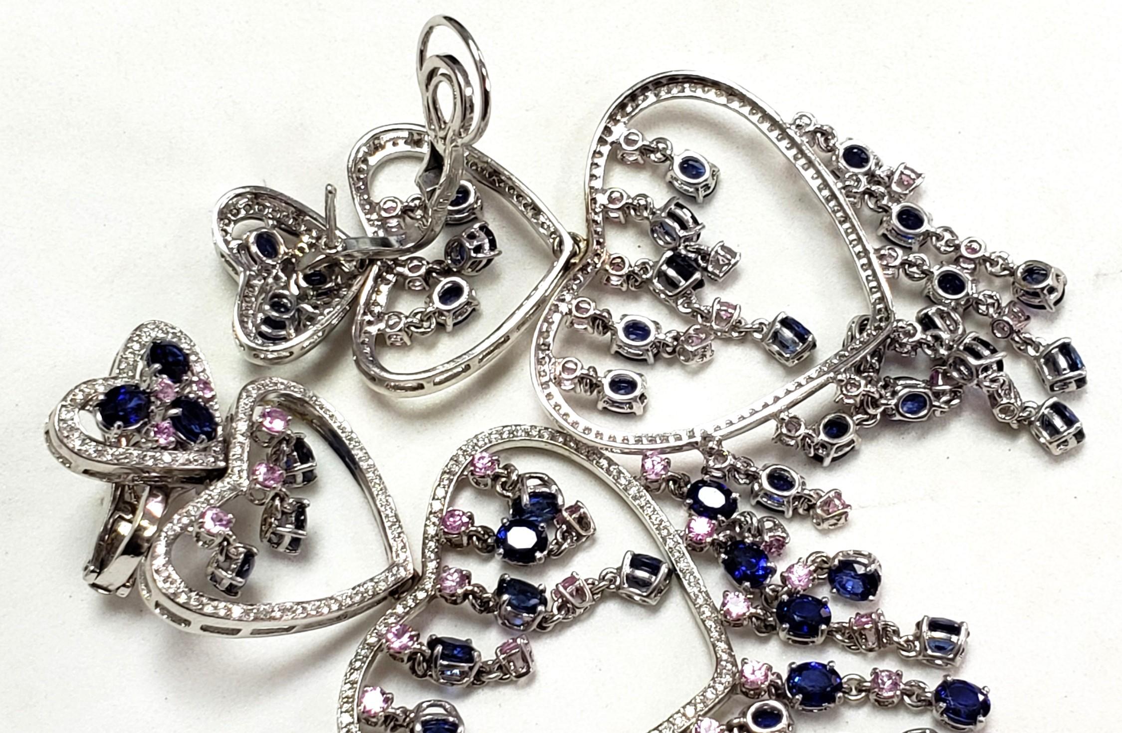 Boucles d'oreilles chandelier de 90 mm de long en saphir et diamants 18 carats 51 grammes en vente 11