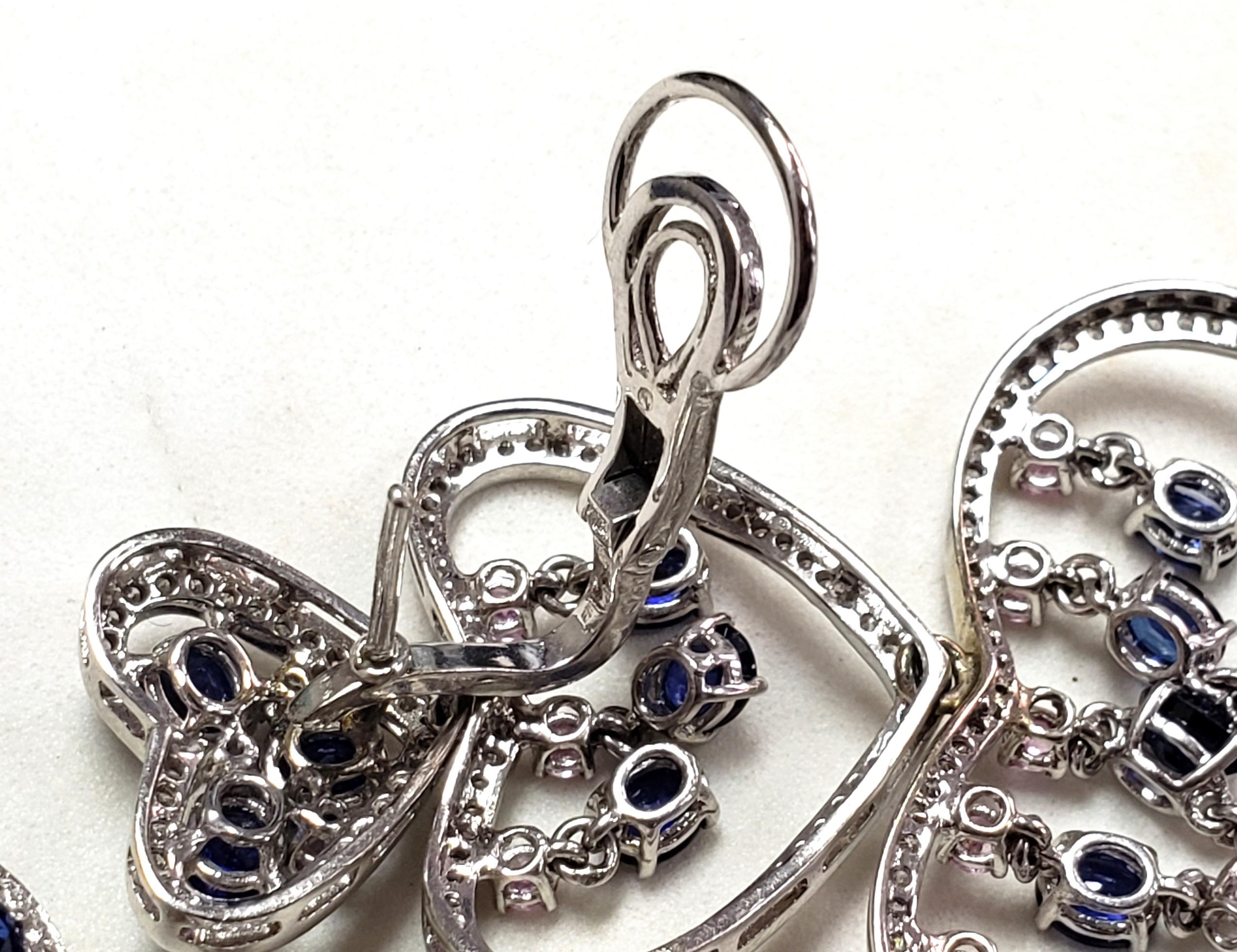 Boucles d'oreilles chandelier de 90 mm de long en saphir et diamants 18 carats 51 grammes en vente 12
