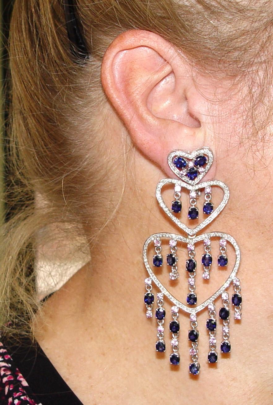 Exaggerated triple heart (6 in total) super size chandelier earrings measuring 90MM long (3.5