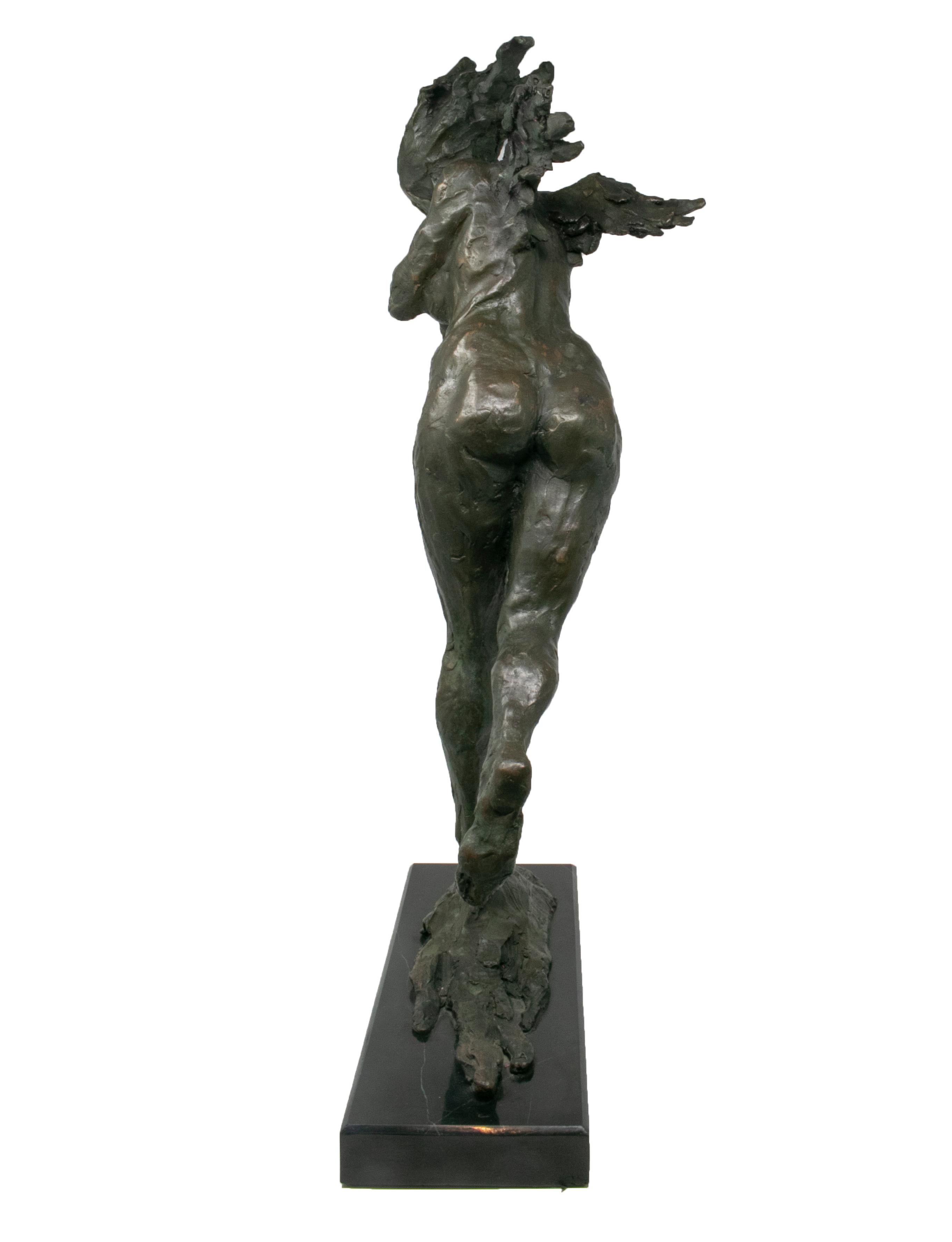 French 1990s Abstract Bronze Figure of a Woman Running Whilst Covering Her Face For Sale