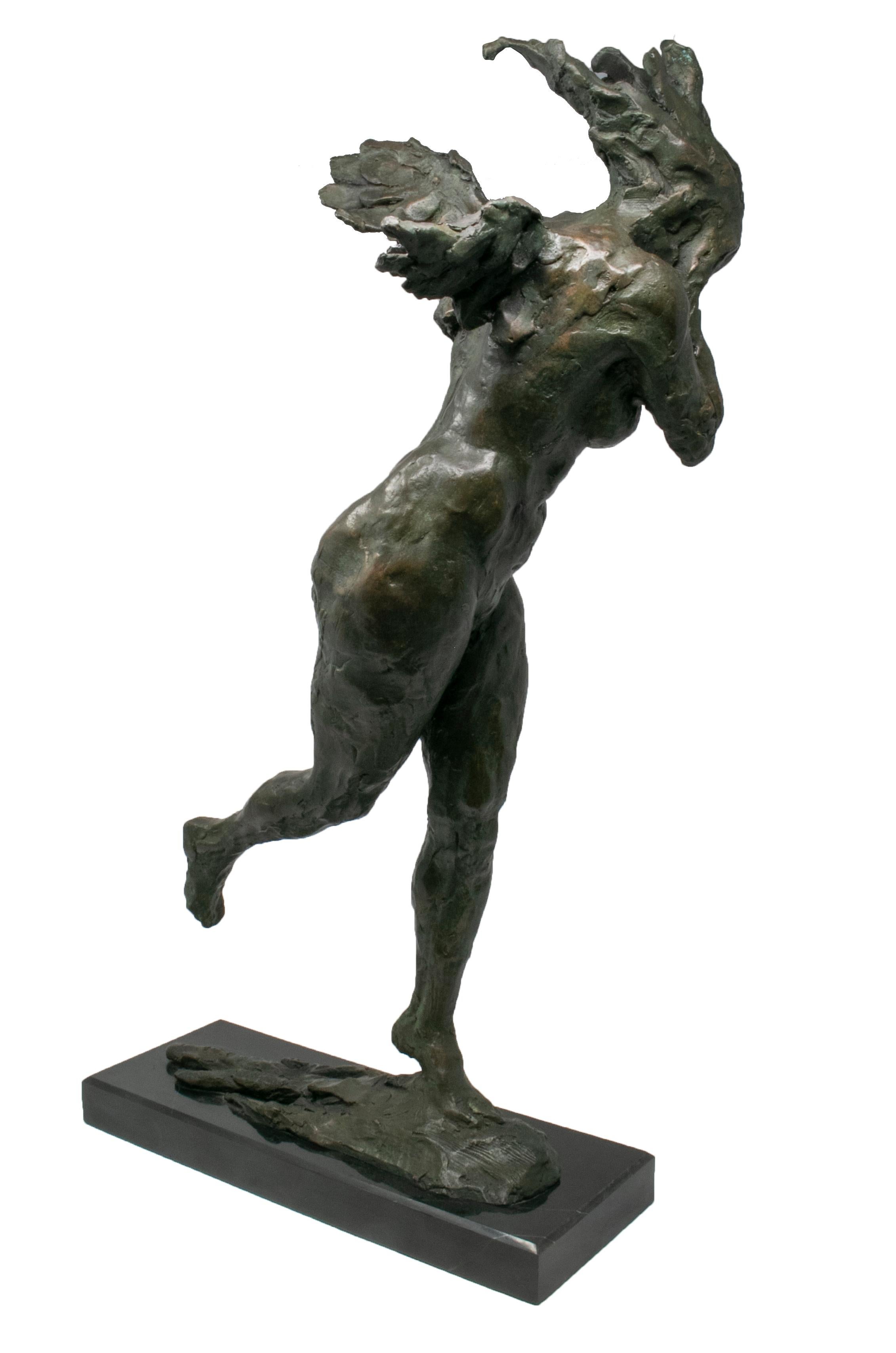 20th Century 1990s Abstract Bronze Figure of a Woman Running Whilst Covering Her Face For Sale