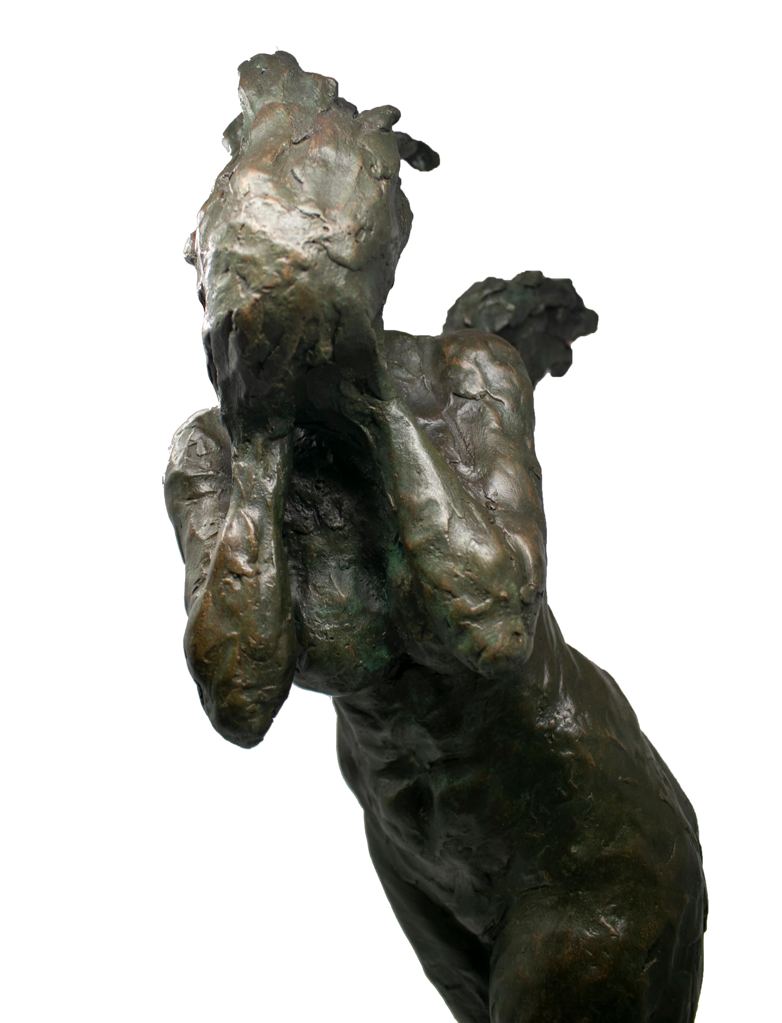 1990s Abstract Bronze Figure of a Woman Running Whilst Covering Her Face For Sale 1