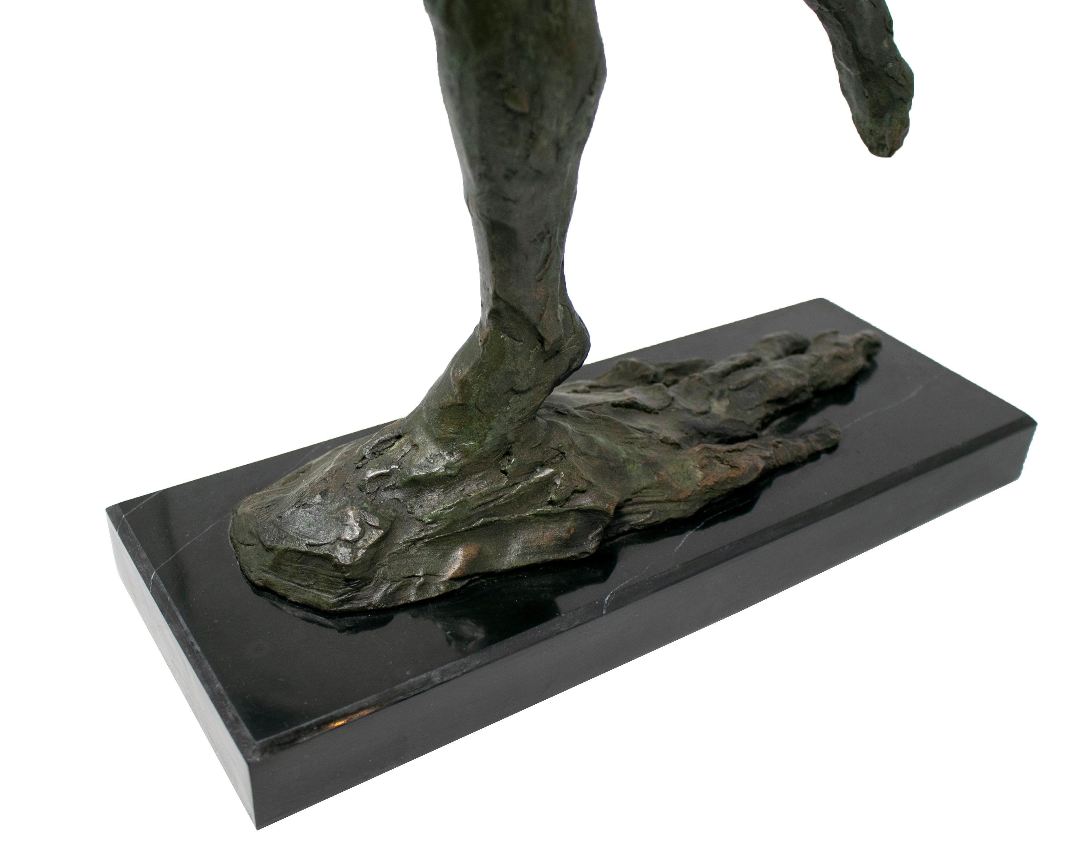 1990s Abstract Bronze Figure of a Woman Running Whilst Covering Her Face For Sale 2