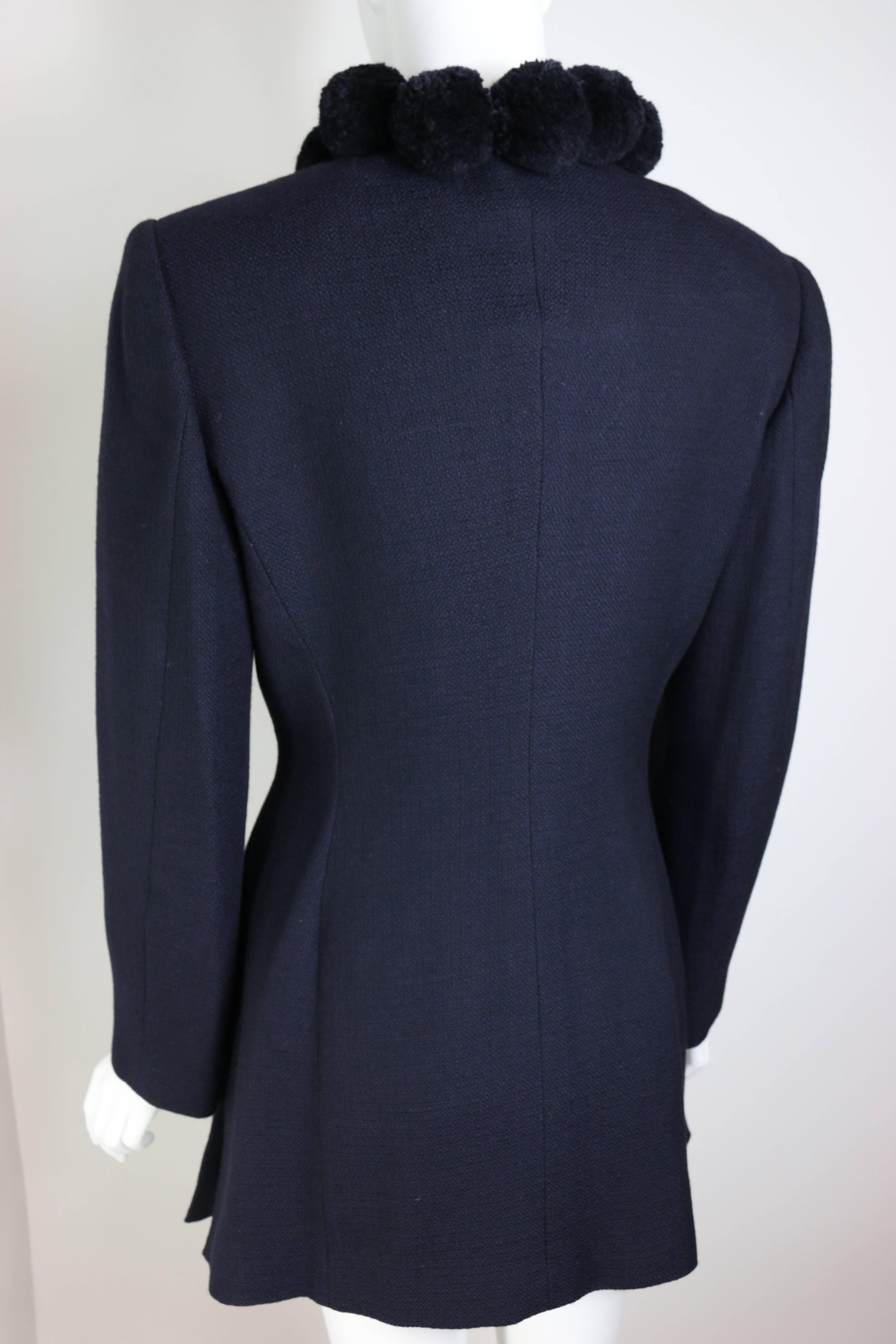 90s Alberta Ferretti Navy Pom Bouclé Jacket In Good Condition For Sale In Sheung Wan, HK