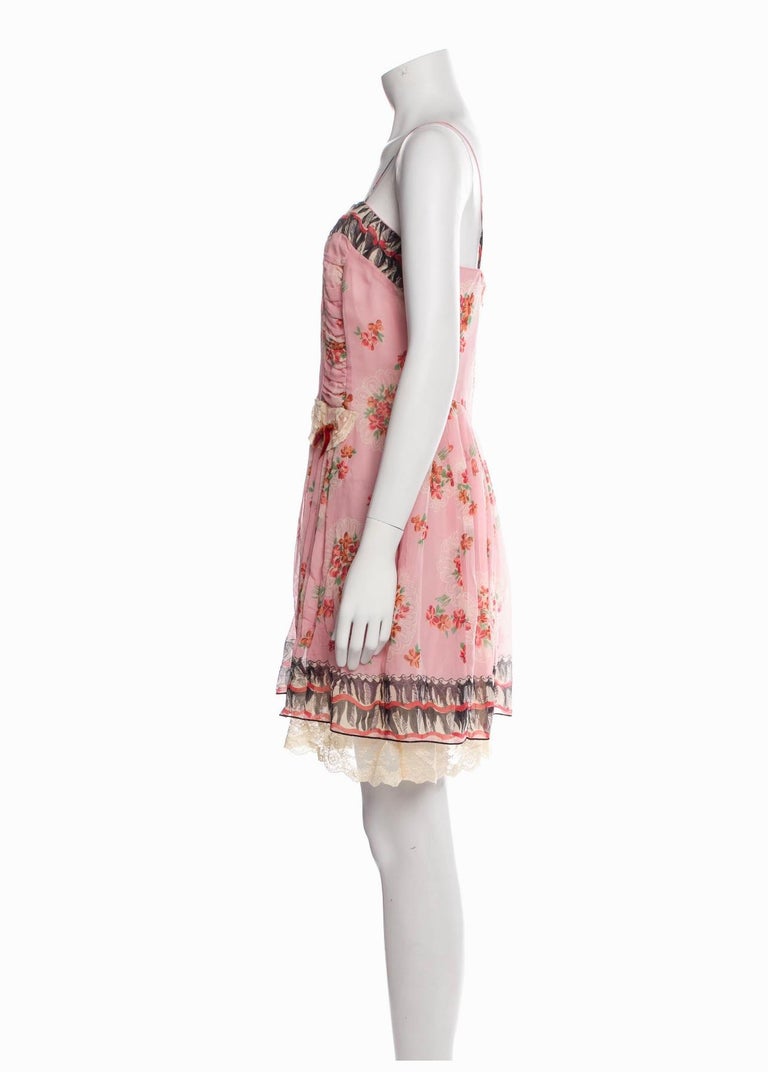 90s Anna Sui silk slip dress with floral print For Sale at 1stDibs