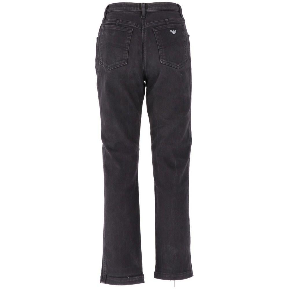 Armani black denim straight jeans with high waist. Five pockets, frontal logoed button and zip closure.

Size: 42 IT

Flat measurements
Height: 91 cm
Waist: 35 cm
Hips: 47 cm

Product code: X5210

Composition: 100% Cotton

Made in: Italy

Condition: