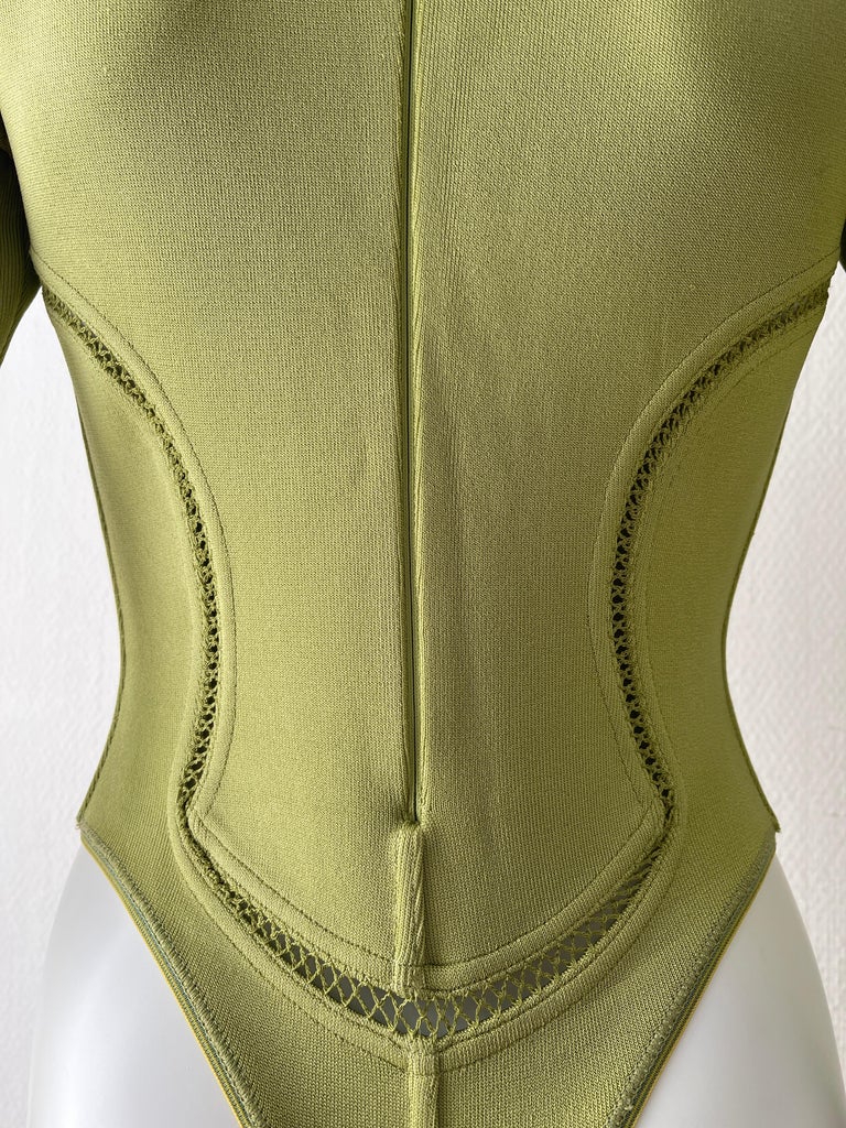 90's Azzedine Alaïa Vintage Green Bodysuit with Long Sleeves Small Size FW 1991 For Sale 1
