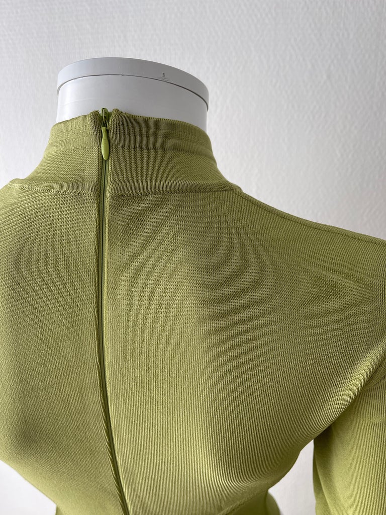 90's Azzedine Alaïa Vintage Green Bodysuit with Long Sleeves Small Size FW 1991 For Sale 2