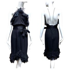 90er Bill Blass Schwarzes Seidenhalter-Cocktailkleid