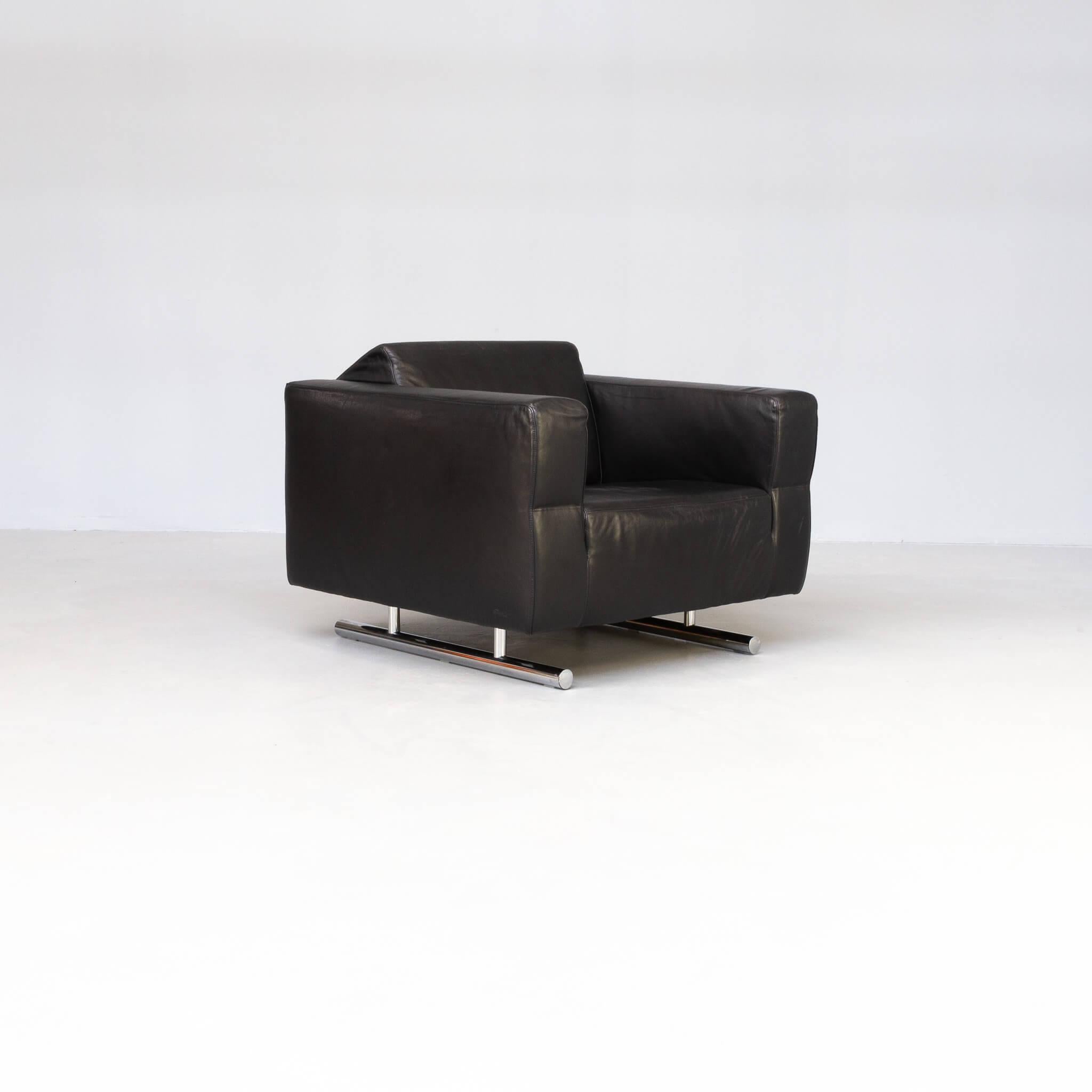 Post-Modern 90s Black Leather Luxury Fauteuil for Molinari Italy For Sale