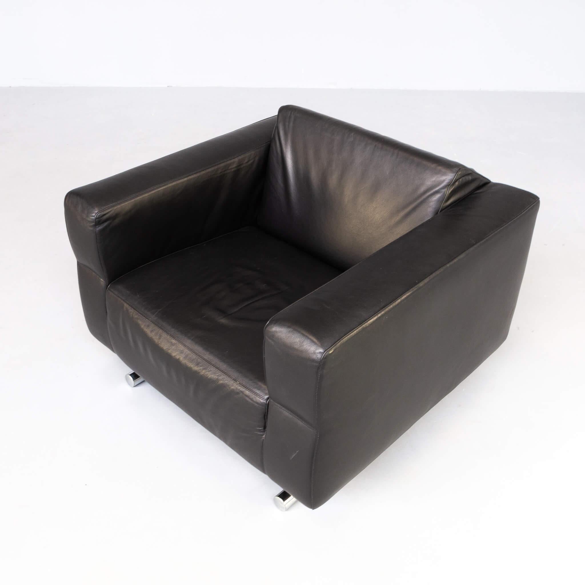 90s Black Leather Luxury Fauteuil for Molinari Italy For Sale 1
