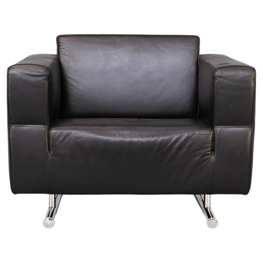 90s Black Leather Luxury Fauteuil for Molinari Italy For Sale