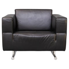 90s Black Leather Luxury Fauteuil for Molinari Italy