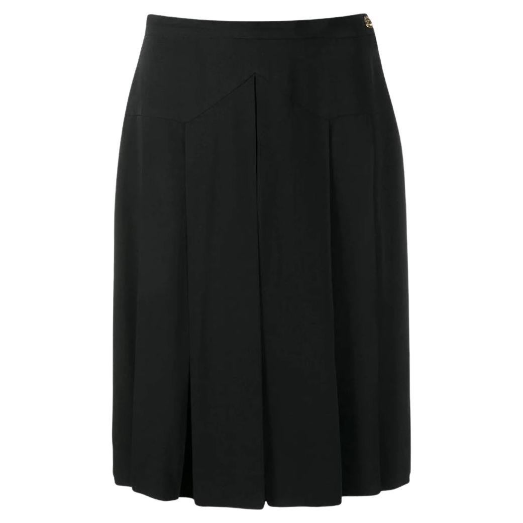 90s Black silk pleated Chanel Vintage skirt For Sale