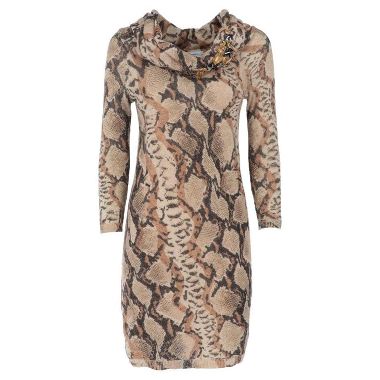 90s Blumarine Vintage wool knit dress with animal print For Sale