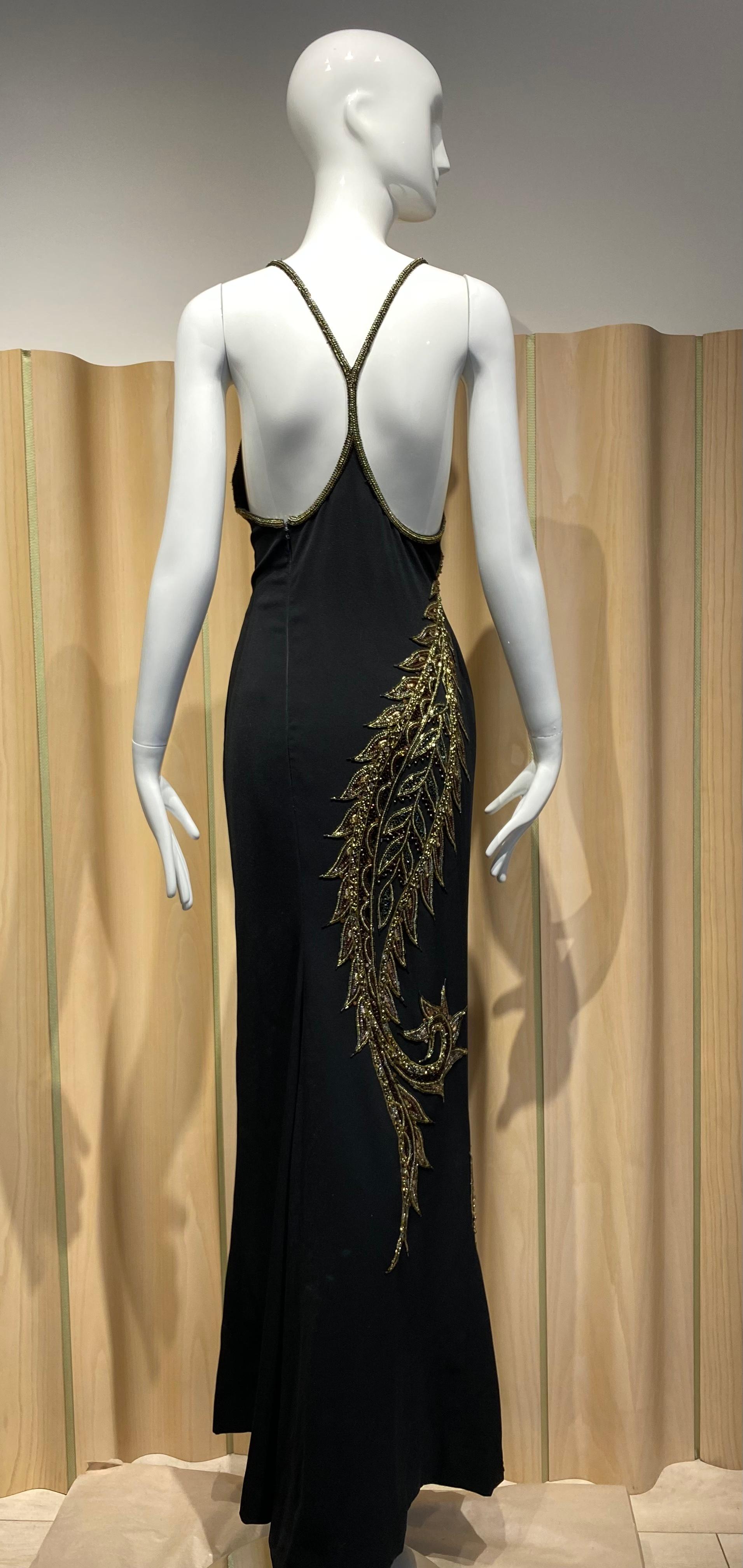 90s Bob Mackie Black Beaded Racer Back Gown In Excellent Condition In Beverly Hills, CA