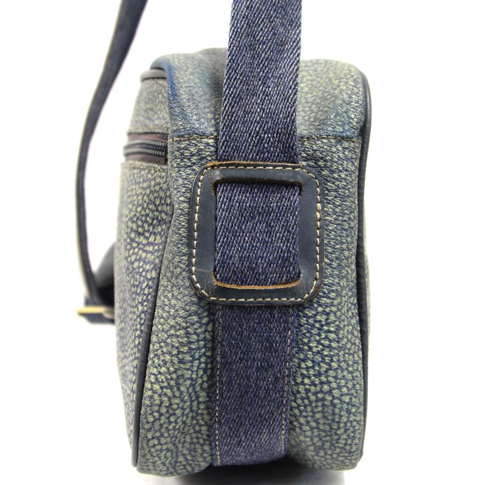 Gray 90s Borbonese by Redwall blue with beige spots printed leather shoulder bag