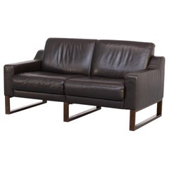 90s Brown Leather Two-Seat Sofa