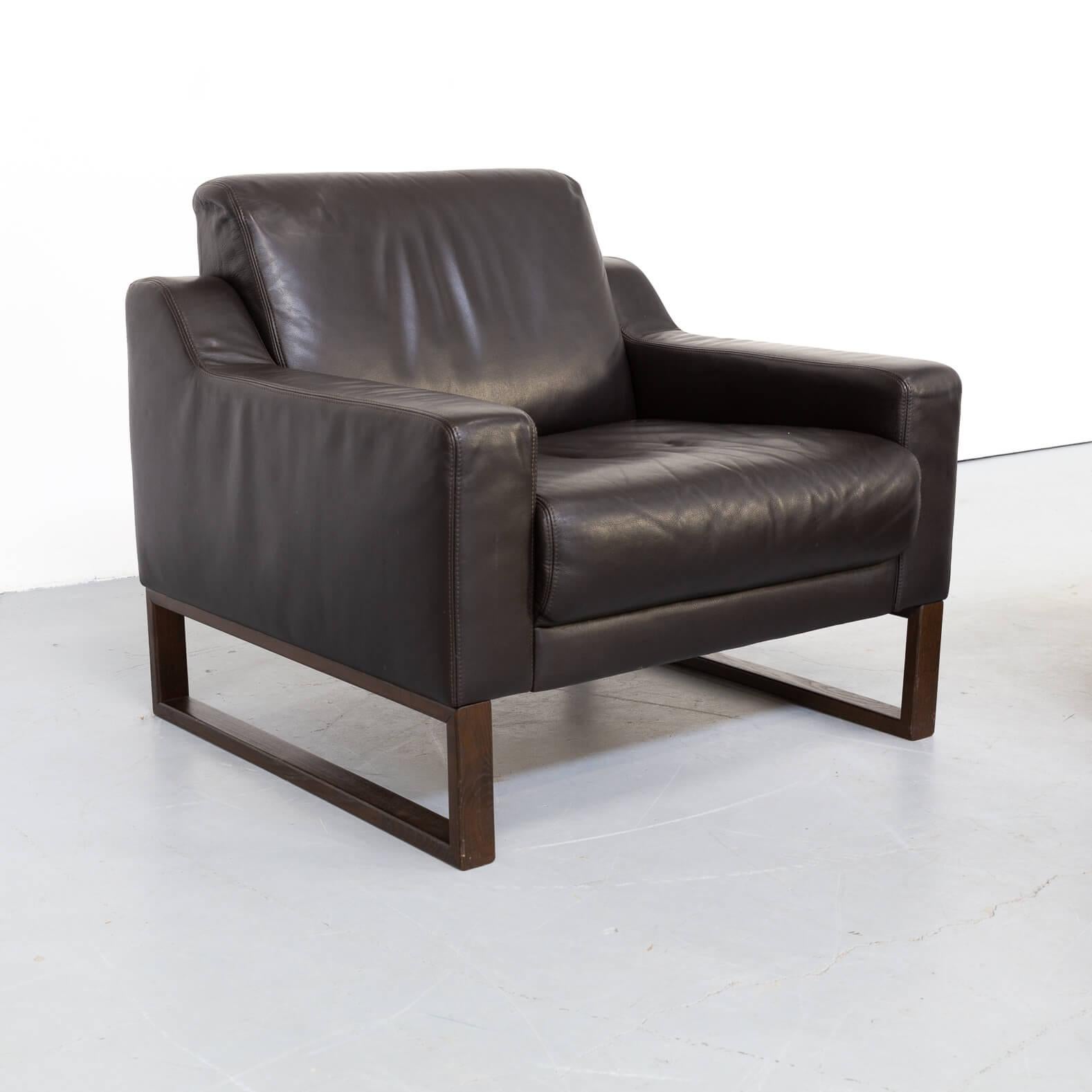 20th Century 90s Brown Leather Two Seater Sofa and Fauteuil Set/2 For Sale