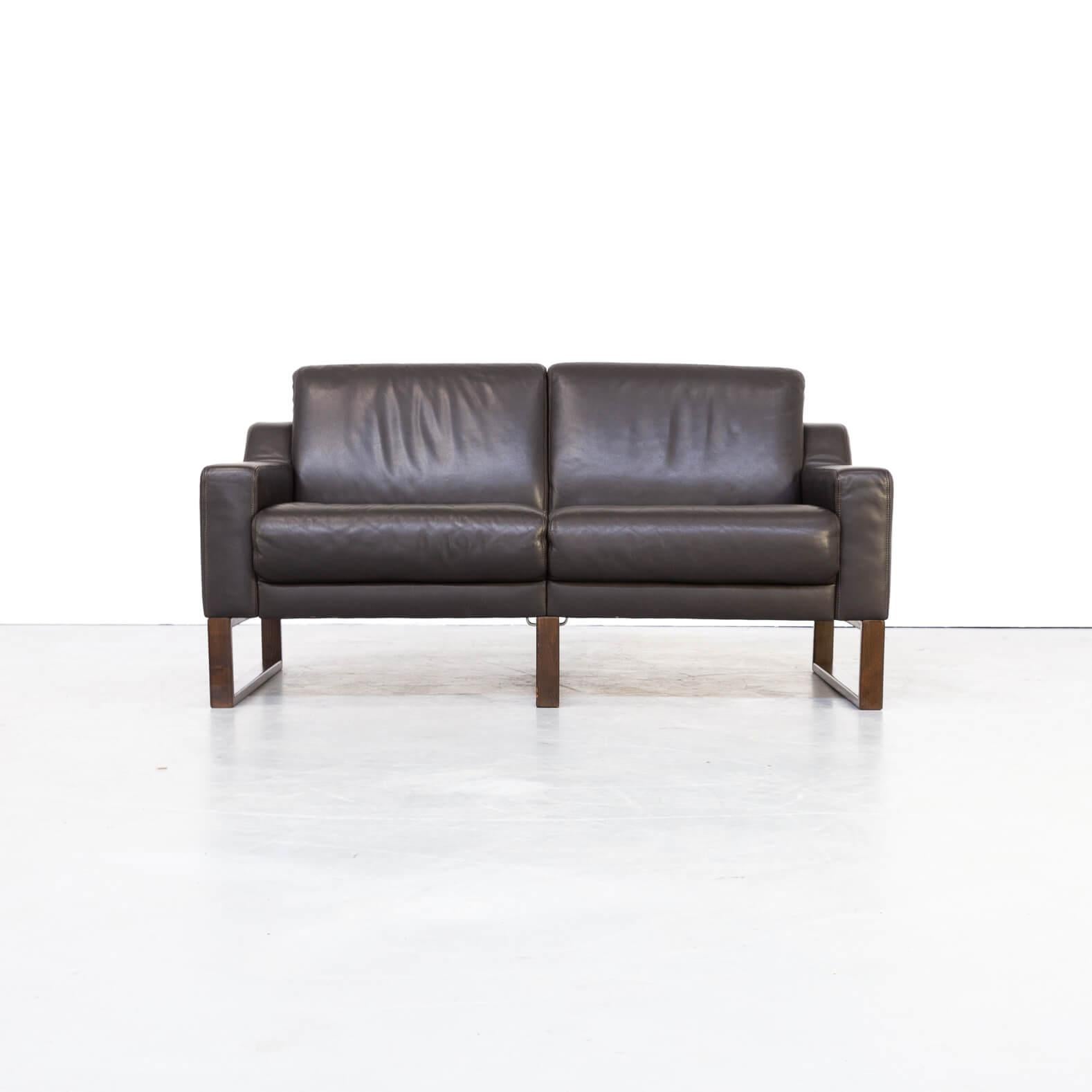 20th Century 90s Brown Leather Two-Seat Sofa For Sale