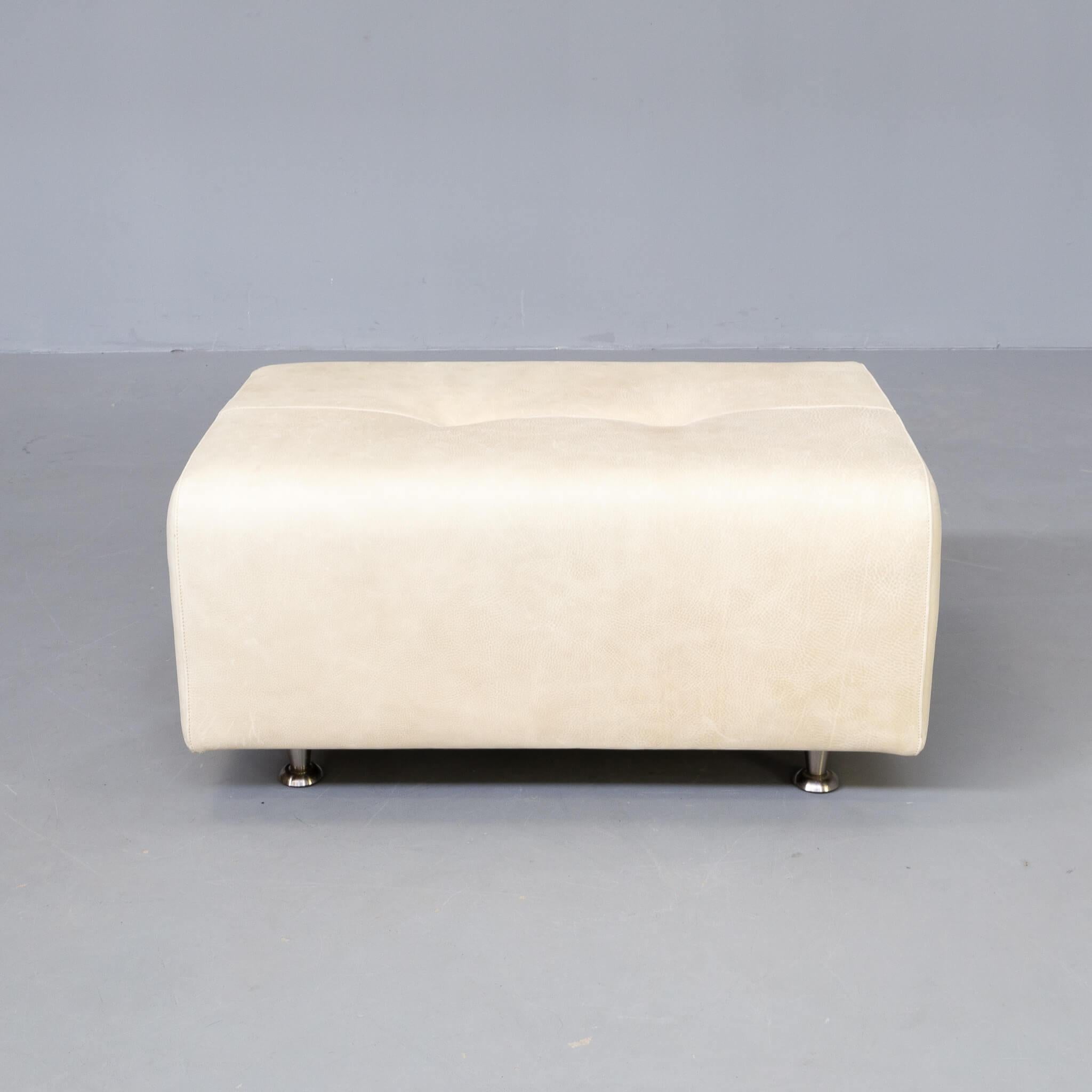 90s Bull Leather Cream Sofa and Hocker for Molinari Italy 9