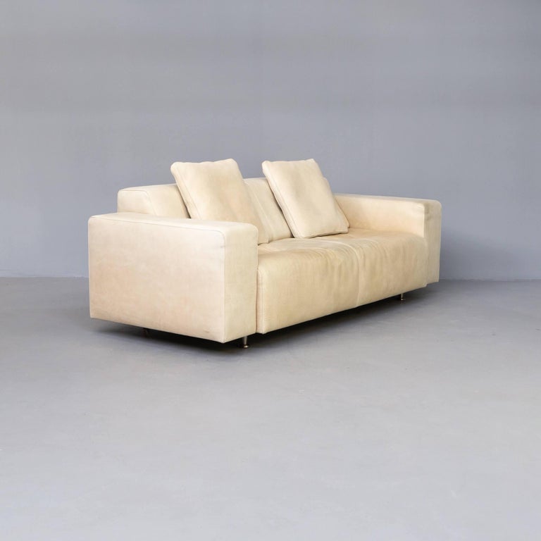 90s Bull Leather Cream Sofa and Hocker for Molinari Italy For Sale at  1stDibs