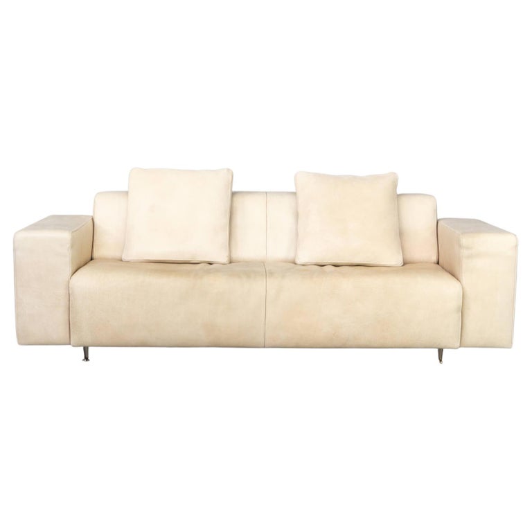 90s Bull Leather Cream Sofa and Hocker for Molinari Italy For Sale at  1stDibs