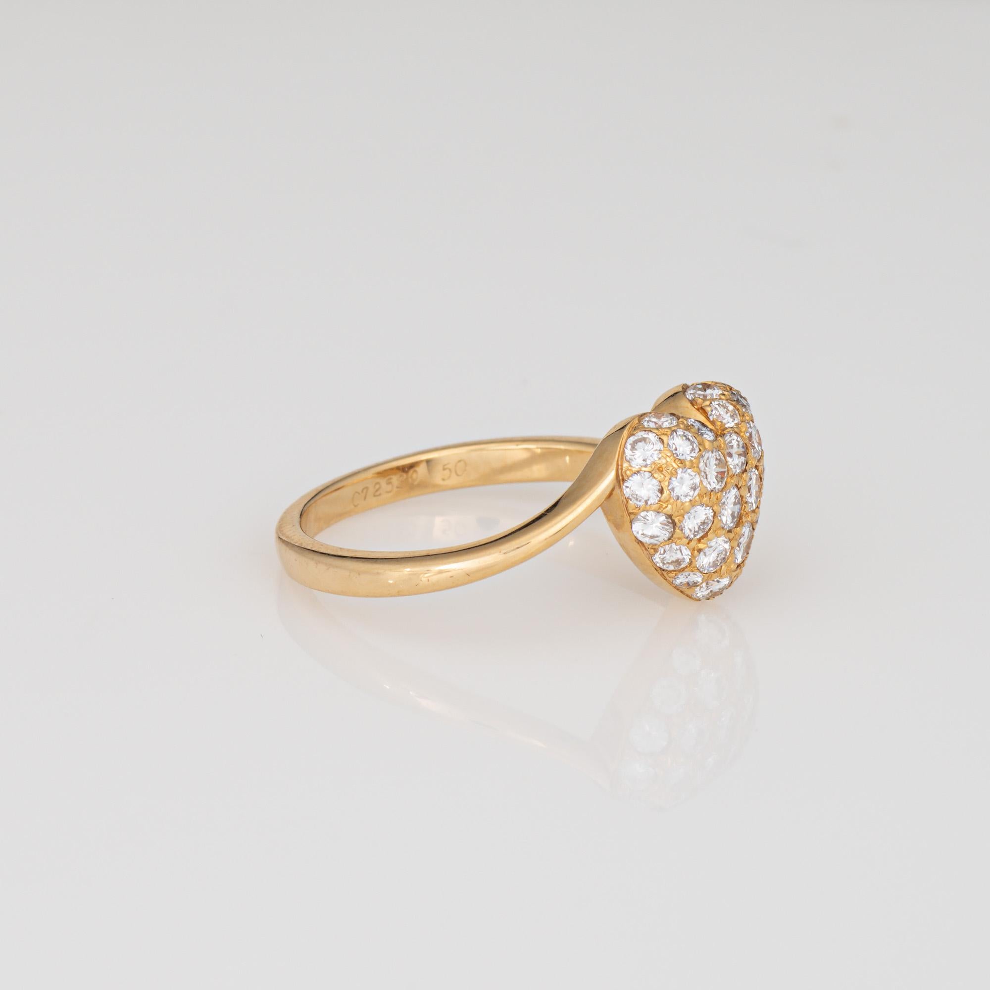 90er Cartier Pave Diamond Heart Ring Sz 5,25 18k Gelbgold signiert Schmuck (Moderne) im Angebot