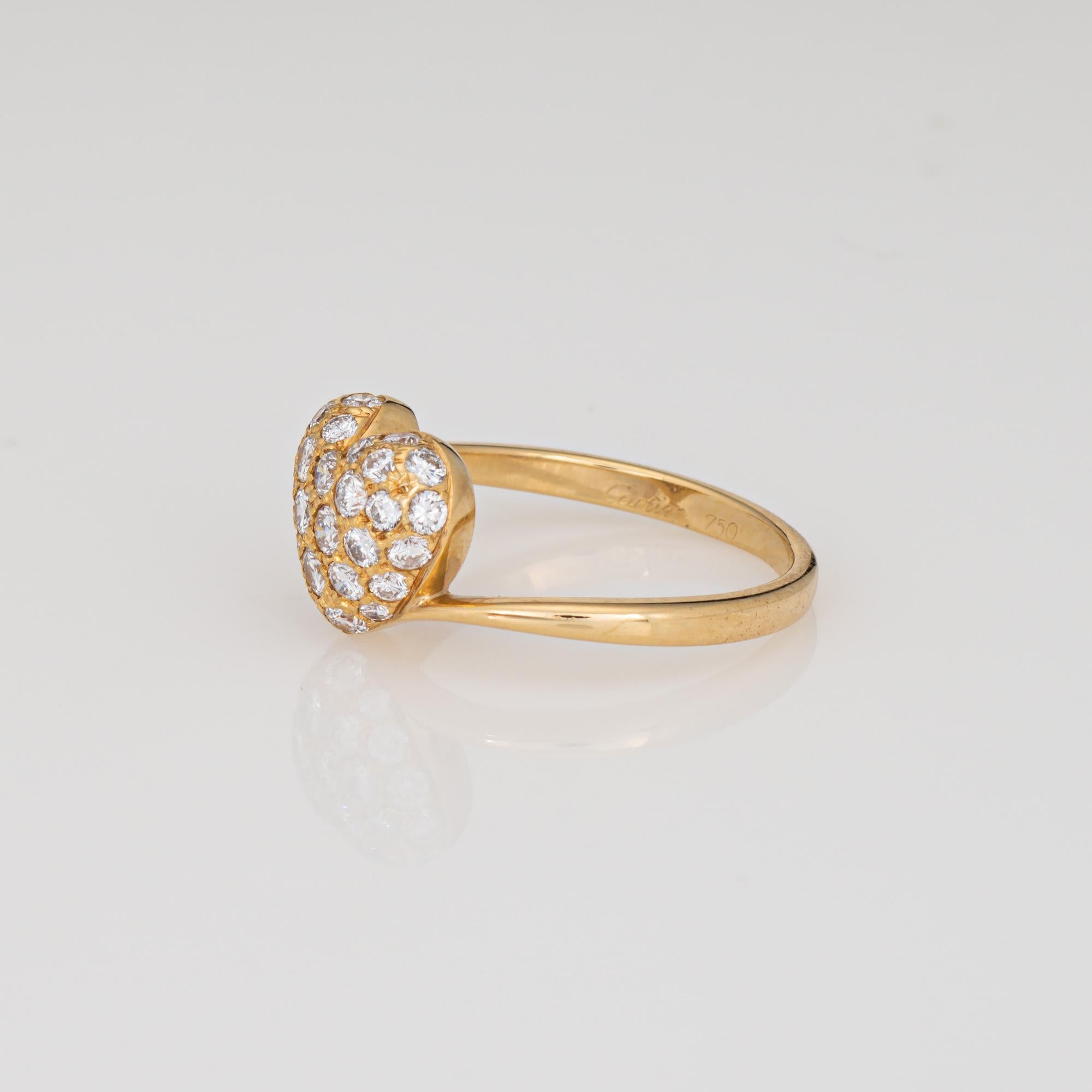 90er Cartier Pave Diamond Heart Ring Sz 5,25 18k Gelbgold signiert Schmuck (Rundschliff) im Angebot