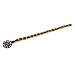 90's Chanel Black and Swarovski Enamel Logo Vintage Runway Belt