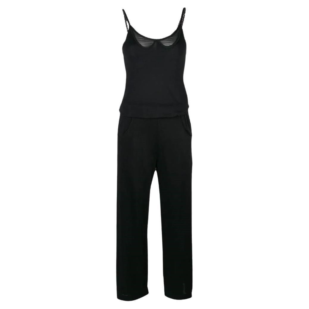 90s Chanel black knit long jumpsuit with sheer insert