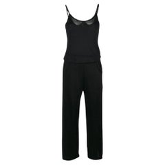 Retro 90s Chanel black knit long jumpsuit with sheer insert
