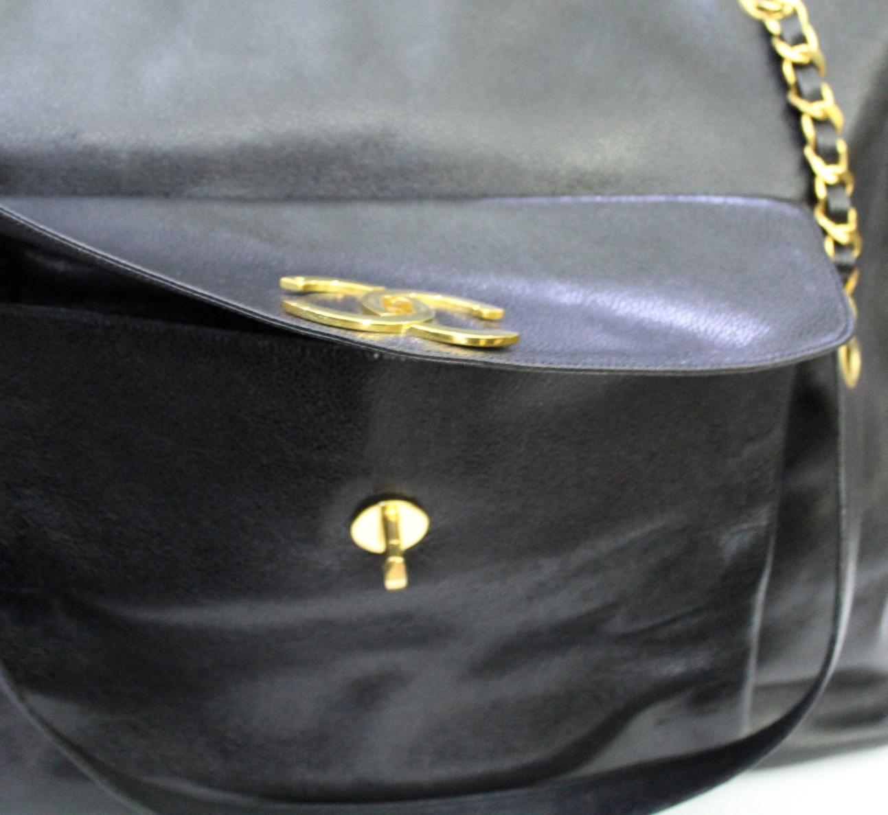 90s Chanel Black Leather Shoulder Bag 4