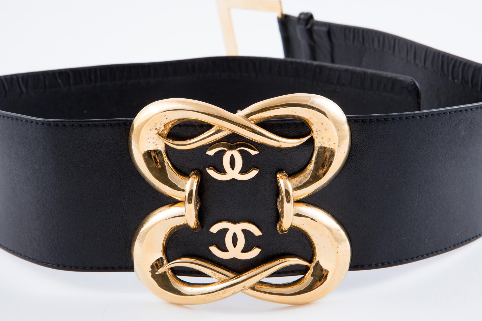 Women's 90s Chanel Black Logo Lamb Corset Belt 