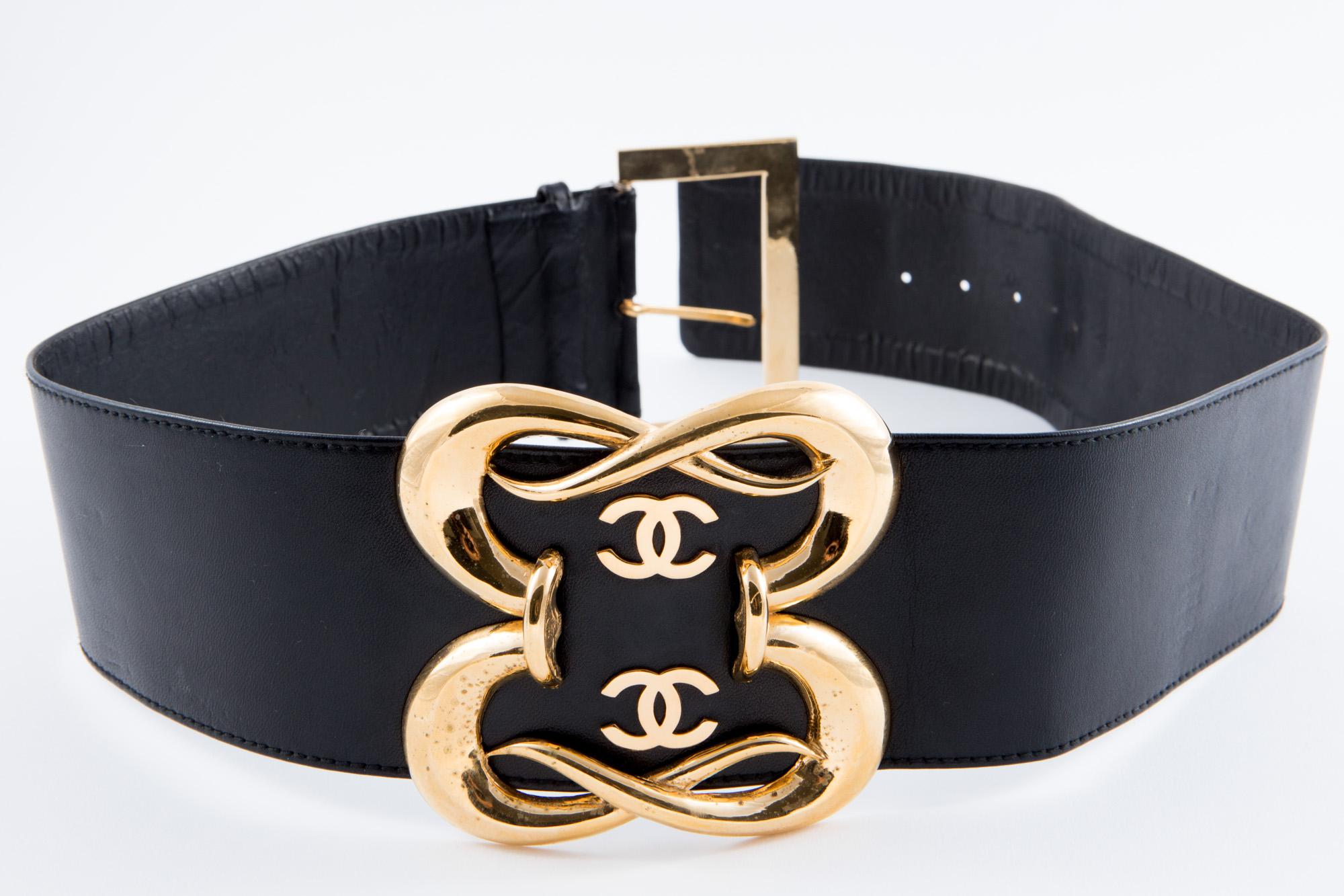 90s Chanel Black Logo Lamb Corset Belt  1