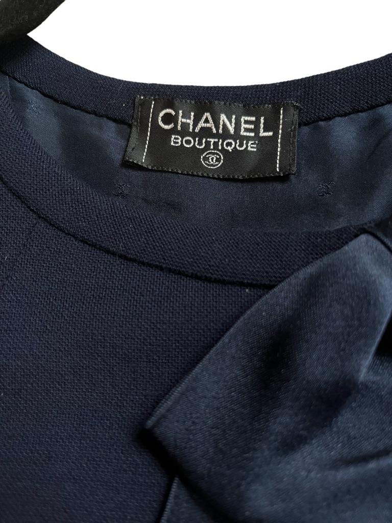 Chanel Boutique 90's Robe droite bleu marine 4