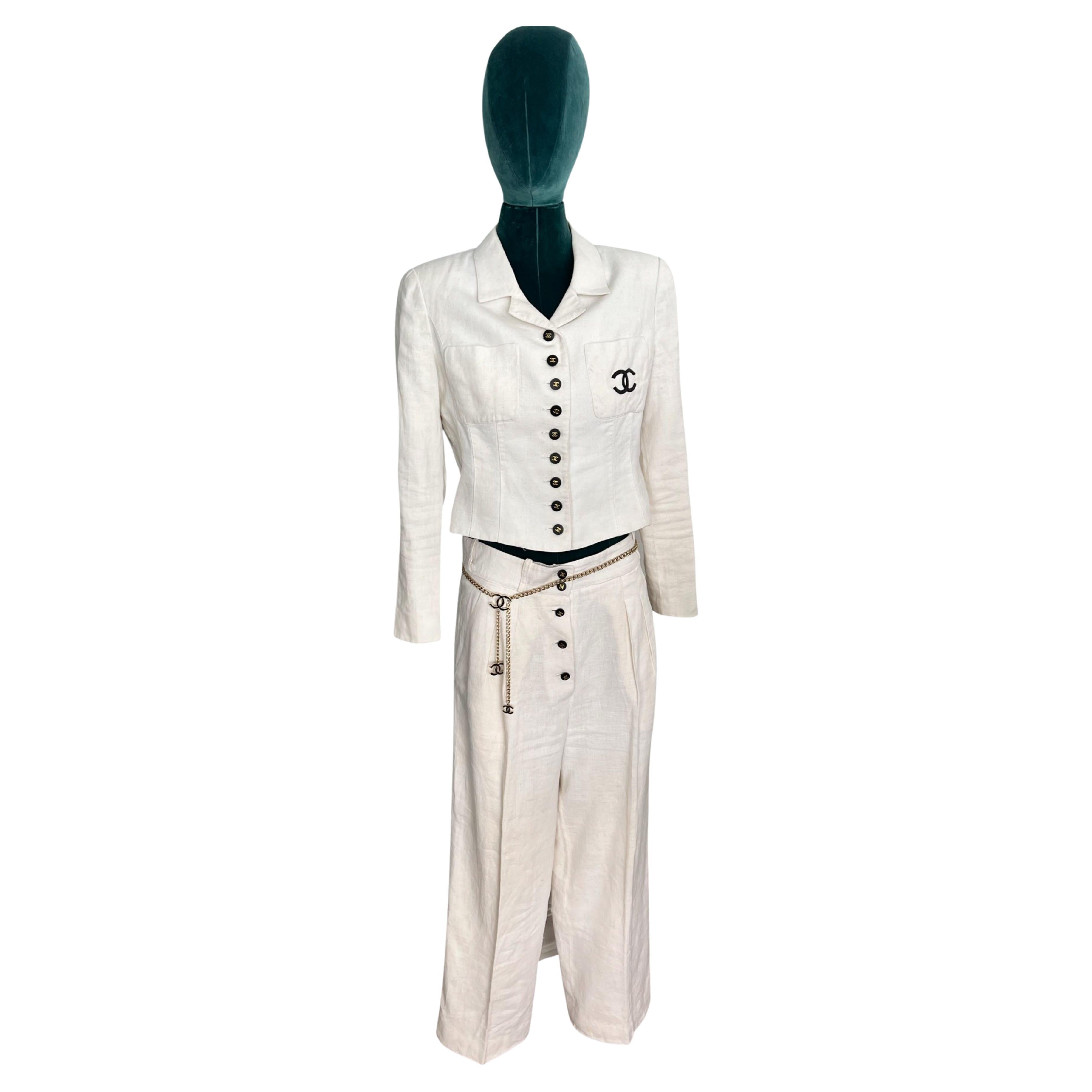 90s Chanel Classic Linen White Suit