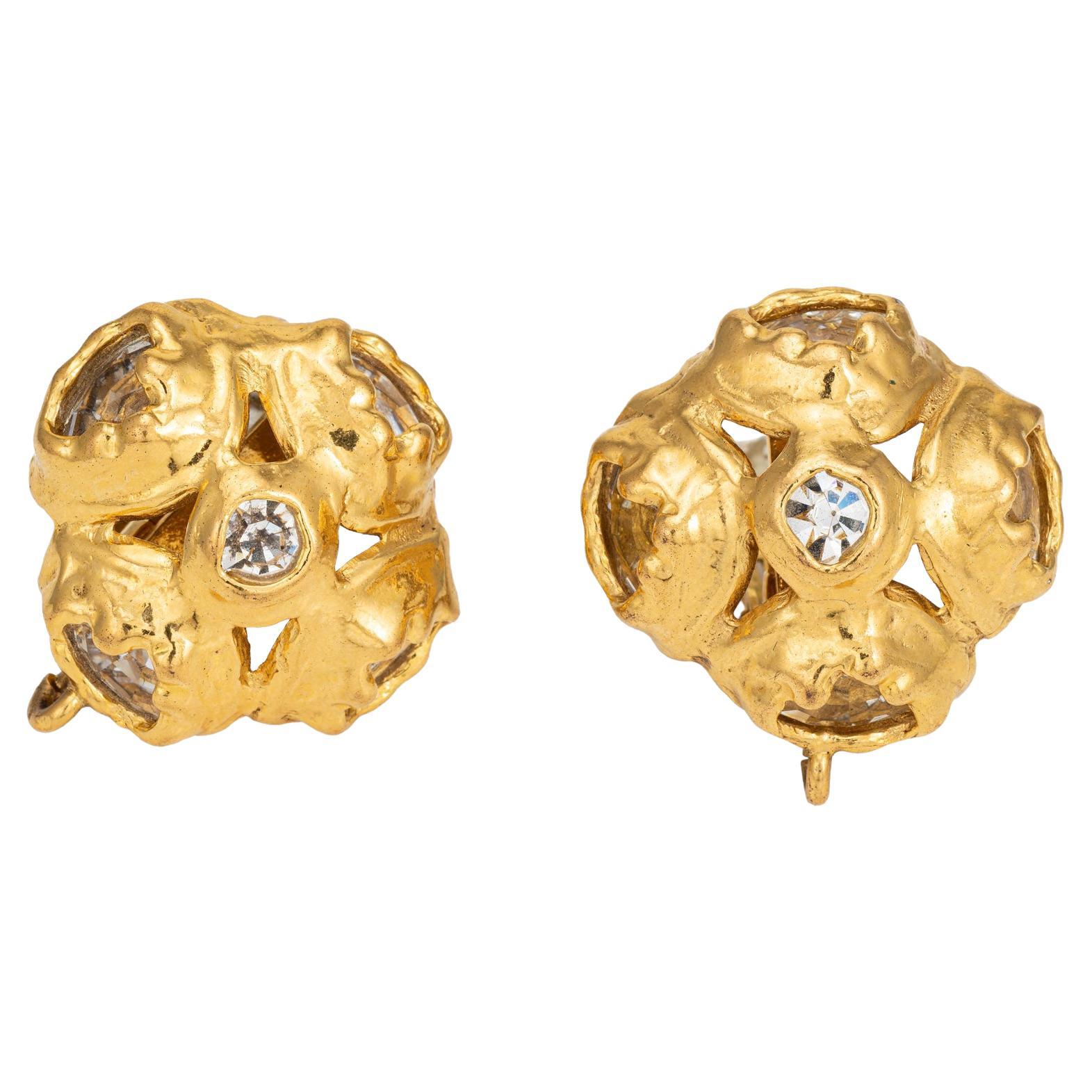 90s Chanel Crystal Earrings Large Cluster Clip On Yellow Tone Collection 29