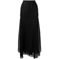 90s Chanel semitransparent black silk long skirt