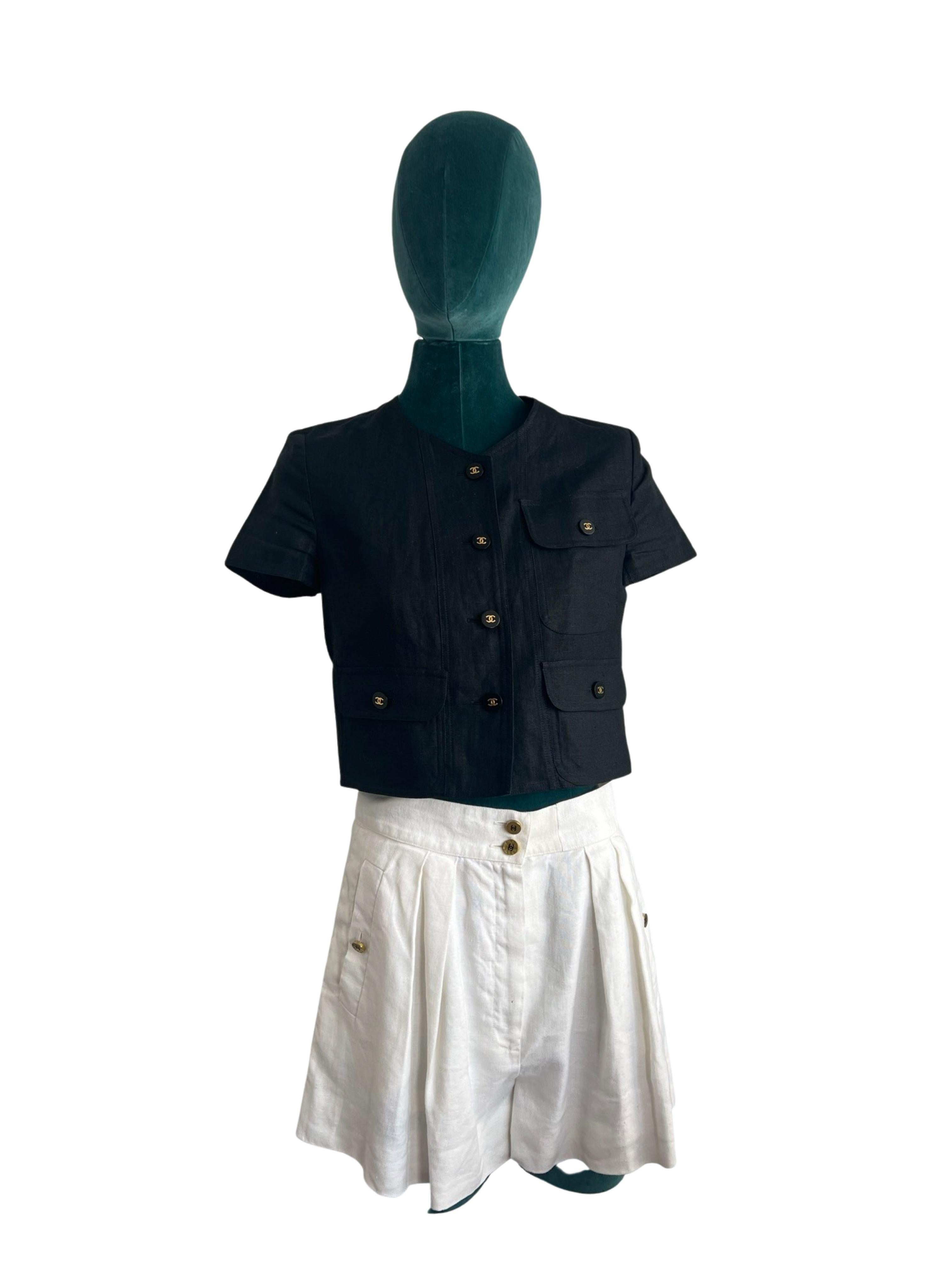 90's Chanel summer Line black short sleeve crop jacket  For Sale 1