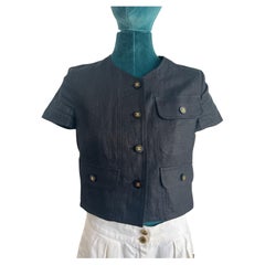 Vintage 90's Chanel summer Line black short sleeve crop jacket 
