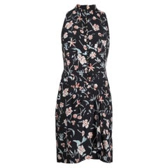 90s Chanel Vintage black silk midi sleeveless dress with floreal prints