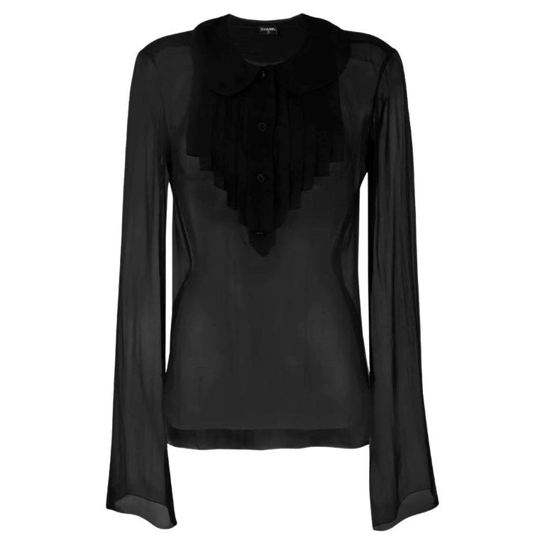 Chanel 2020 Tie Front Silk Blouse 20S Black Paris Roof Print