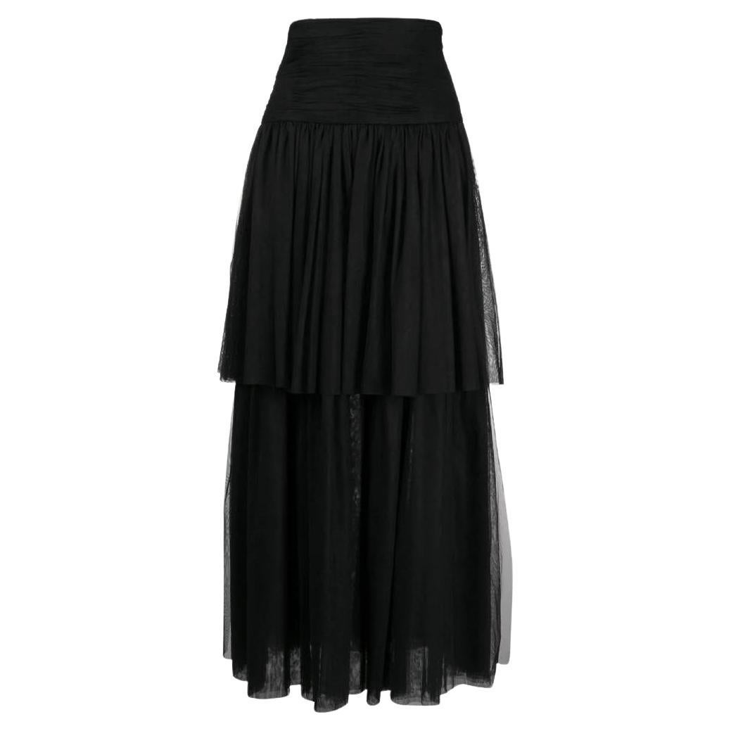 90s Chanel Vintage black tulle multilayer long skirt For Sale at 1stDibs