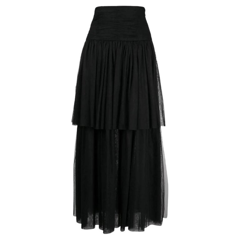 Vintage Skirt by Chanel Paris in Black Silk Taffeta Ruffle
