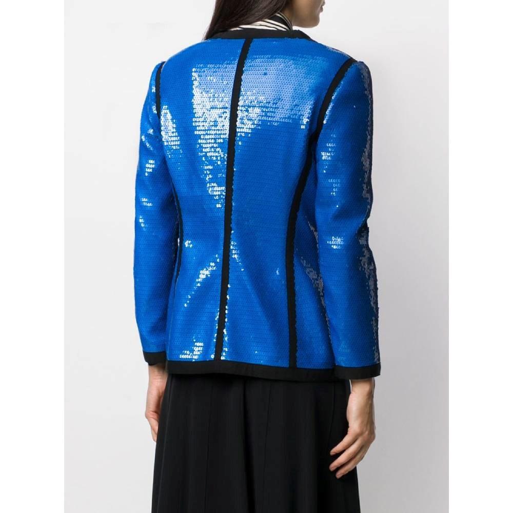 90s Chanel Vintage electric blue sequins logoed jacket In Excellent Condition In Lugo (RA), IT