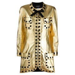 90s Chanel Vintage gold-tone leather jacket hemmed with black details
