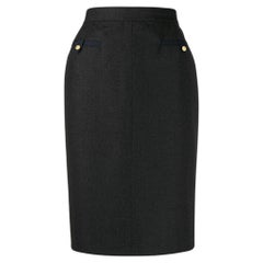 90s Chanel Vintage grey wool midi skirt